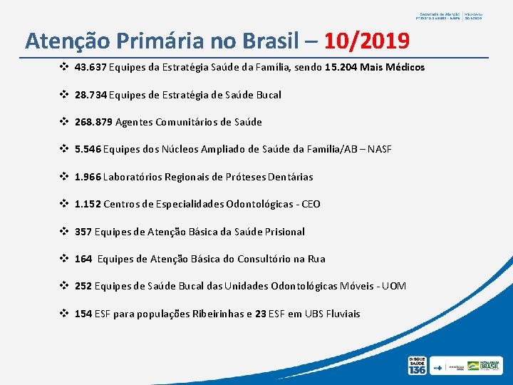 Atenção Primária no Brasil – 10/2019 v 43. 637 Equipes da Estratégia Saúde da