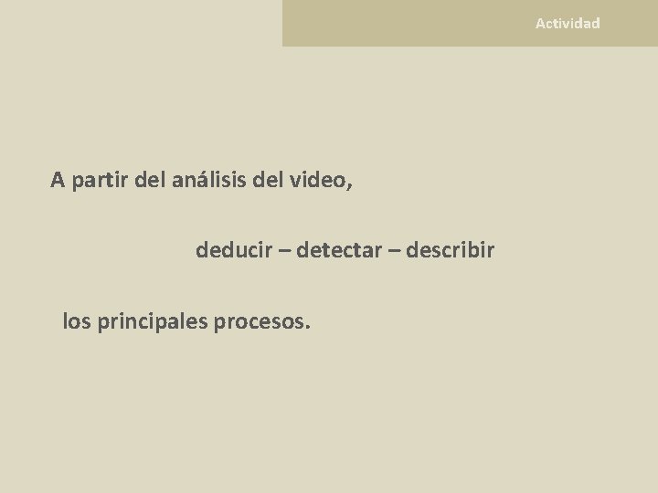  Actividad A partir del análisis del video, deducir – detectar – describir los