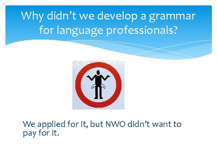 Why didn’t we develop a grammar for language professionals? We applied for it, but