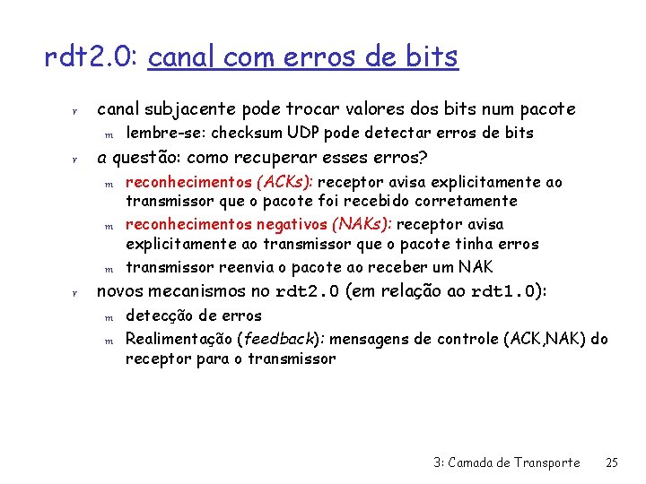 rdt 2. 0: canal com erros de bits r canal subjacente pode trocar valores