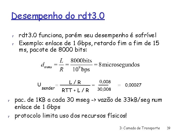 Desempenho do rdt 3. 0 r rdt 3. 0 funciona, porém seu desempenho é