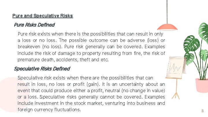 Pure and Speculative Risks Pure Risks Defined Pure risk exists when there is the