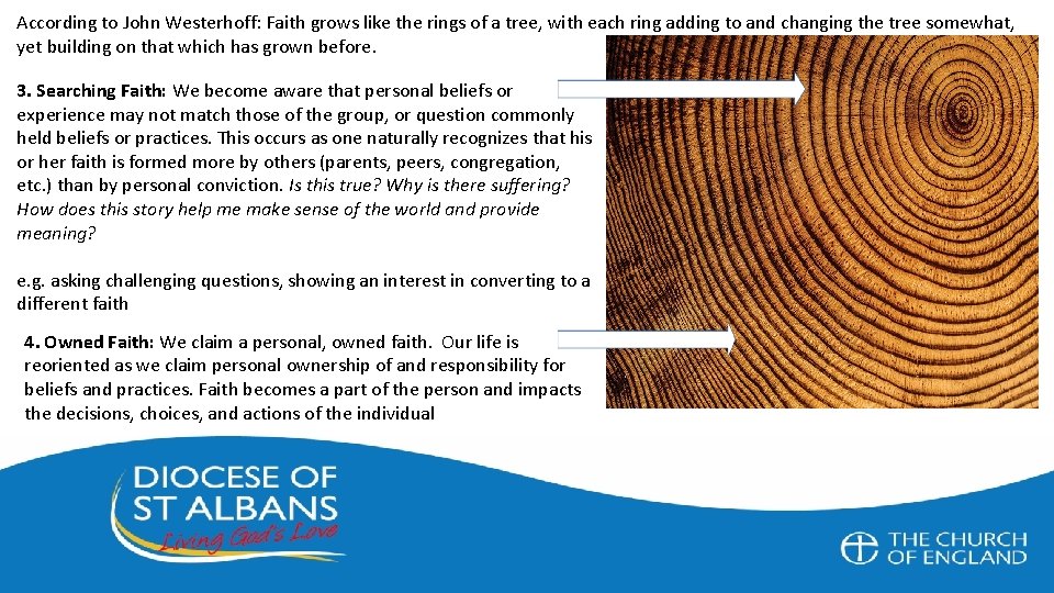 According to John Westerhoff: Faith grows like the rings of a tree, with each