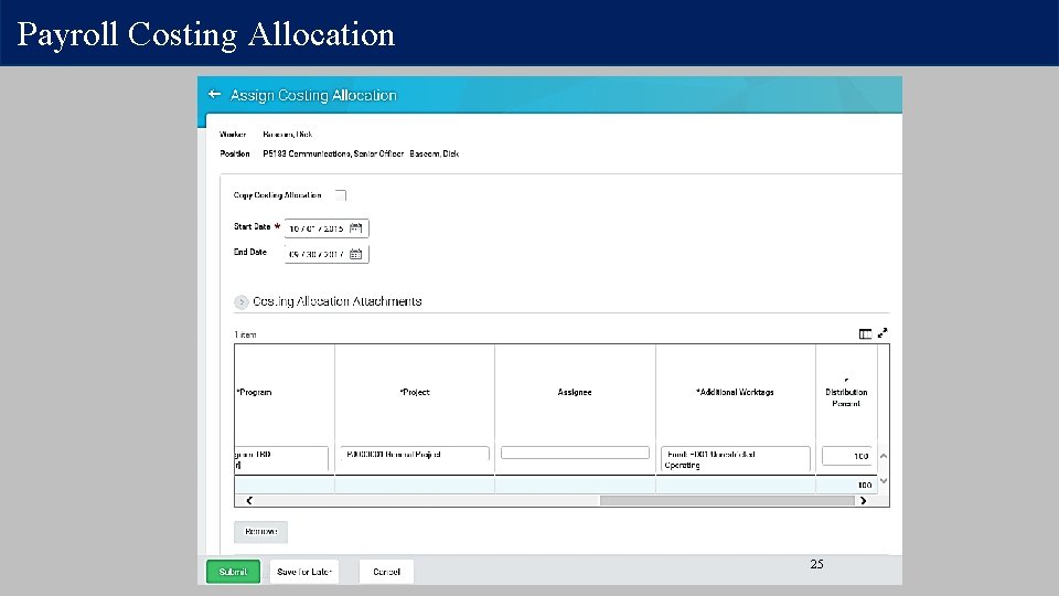 Payroll Costing Allocation 25 Payroll Costing Allocation 25