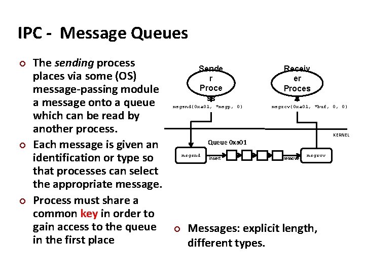 Carnegie Mellon IPC - Message Queues ¢ ¢ ¢ The sending process places via