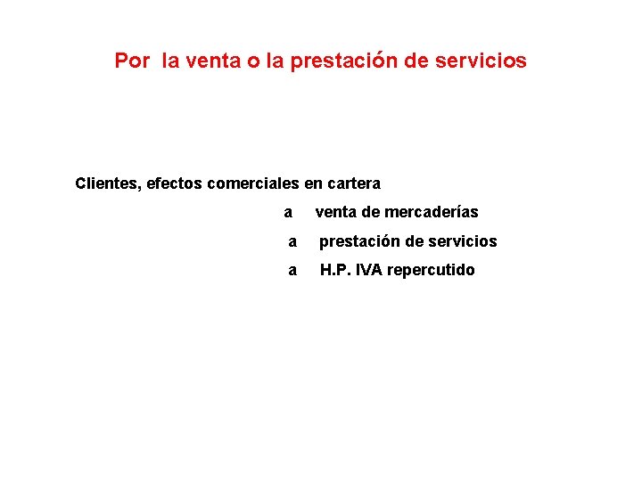 Por la venta o la prestación de servicios Clientes, efectos comerciales en cartera a Por la venta o la prestación de servicios Clientes, efectos comerciales en cartera a