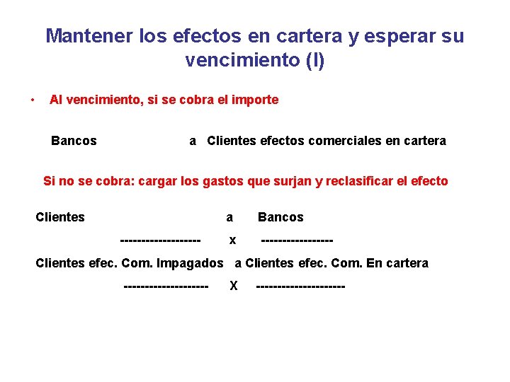 Mantener los efectos en cartera y esperar su vencimiento (I) • Al vencimiento, si Mantener los efectos en cartera y esperar su vencimiento (I) • Al vencimiento, si