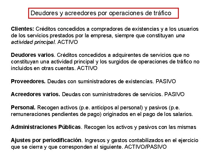 Deudores y acreedores por operaciones de tráfico Clientes: Créditos concedidos a compradores de existencias Deudores y acreedores por operaciones de tráfico Clientes: Créditos concedidos a compradores de existencias