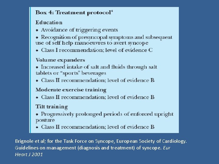 Brignole et al; for the Task Force on Syncope, European Society of Cardiology. Guidelines