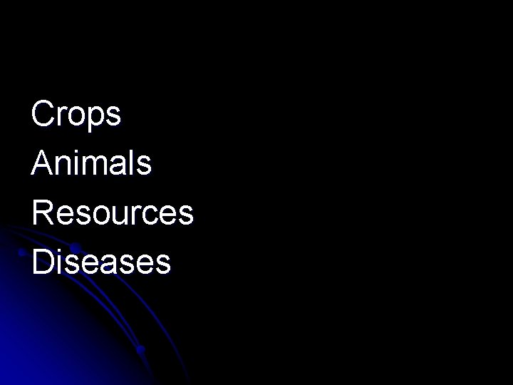 Crops Animals Resources Diseases 