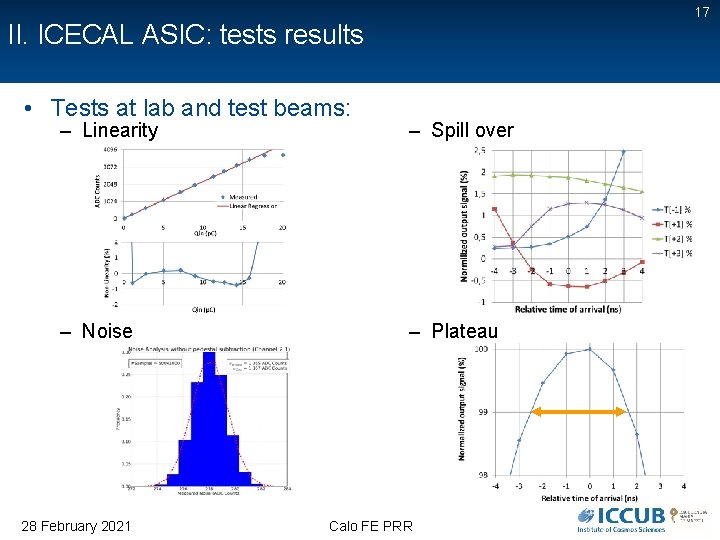 17 II. ICECAL ASIC: tests results • Tests at lab and test beams: –