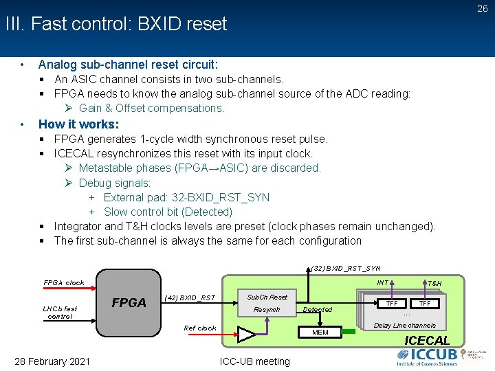 26 III. Fast control: BXID reset • Analog sub-channel reset circuit: § An ASIC