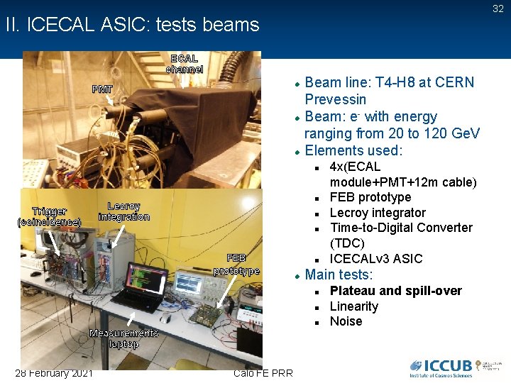 32 II. ICECAL ASIC: tests beams ECAL channel PMT Beam line: T 4 -H