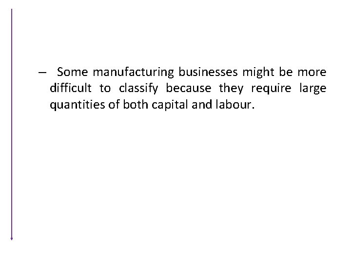– Some manufacturing businesses might be more difficult to classify because they require large