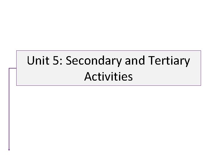 Unit 5: Secondary and Tertiary Activities 