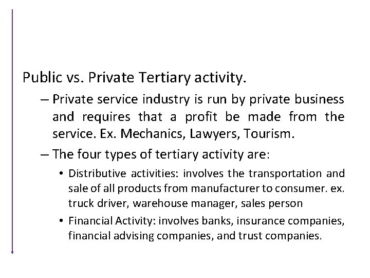 Public vs. Private Tertiary activity. – Private service industry is run by private business