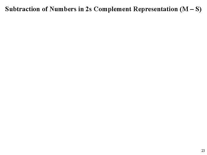 Subtraction of Numbers in 2 s Complement Representation (M – S) 23 