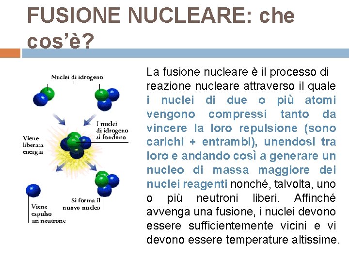 FUSIONE NUCLEARE: che cos’è? La fusione nucleare è il processo di reazione nucleare attraverso