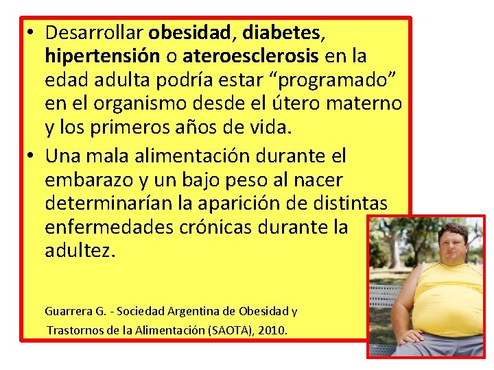 • Desarrollar obesidad, diabetes, hipertensión o ateroesclerosis en la edad adulta podría estar • Desarrollar obesidad, diabetes, hipertensión o ateroesclerosis en la edad adulta podría estar
