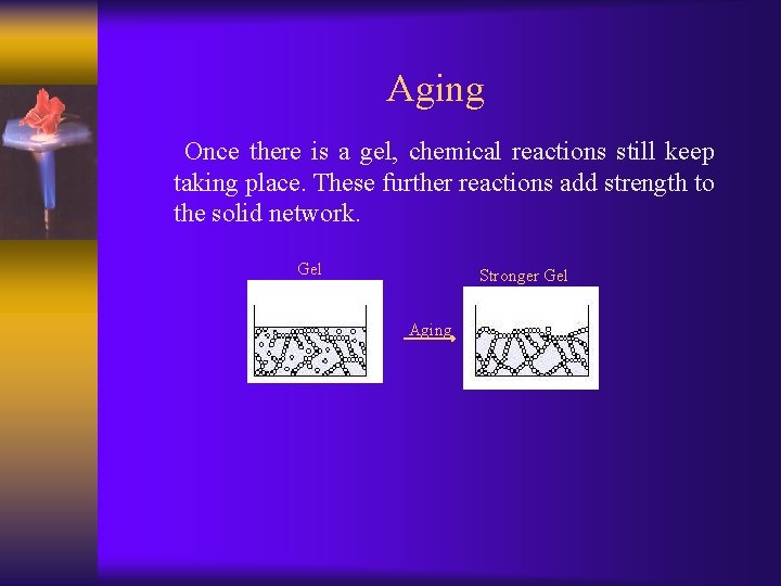 Aging Once there is a gel, chemical reactions still keep taking place. These further
