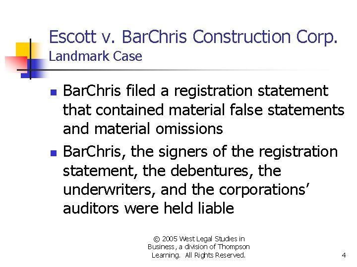 Escott v. Bar. Chris Construction Corp. Landmark Case n n Bar. Chris filed a Escott v. Bar. Chris Construction Corp. Landmark Case n n Bar. Chris filed a