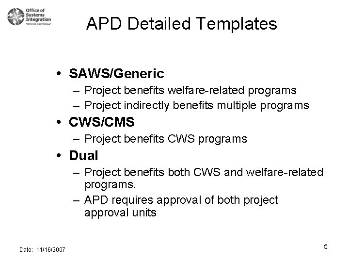 APD Detailed Templates SAWS/Generic – Project benefits welfare-related programs – Project indirectly benefits multiple