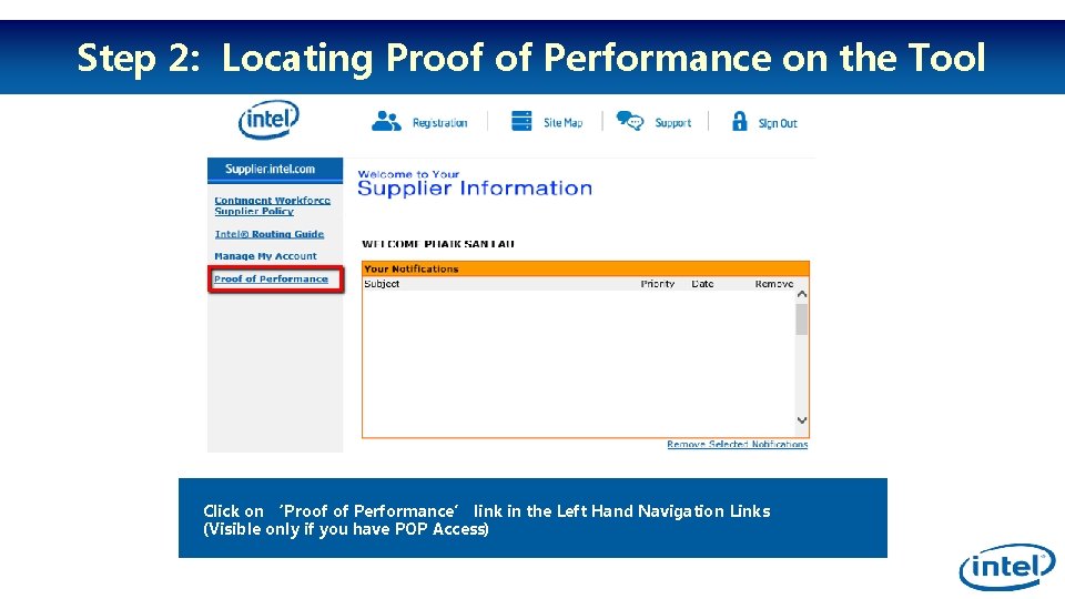 Step 2: Locating Proof of Performance on the Tool Click on ‘Proof of Performance’