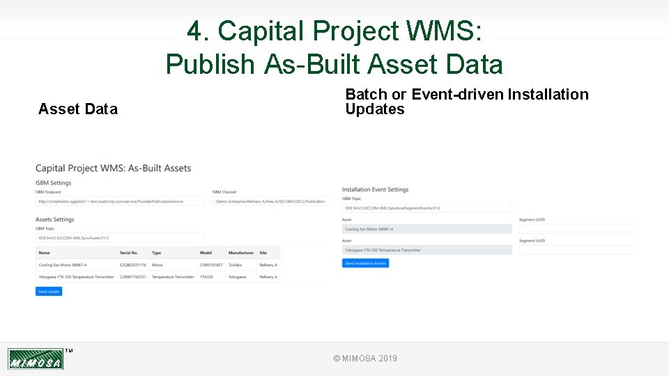 4. Capital Project WMS: Publish As-Built Asset Data Batch or Event-driven Installation Updates TM