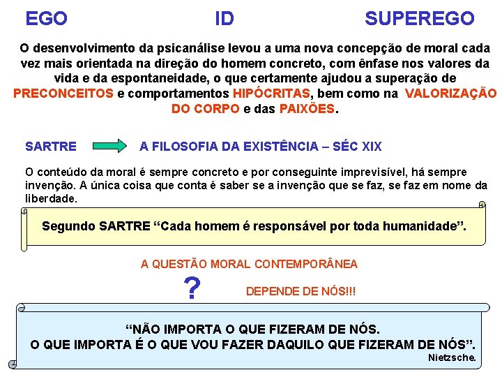 EGO ID SUPEREGO O desenvolvimento da psicanálise levou a uma nova concepção de moral