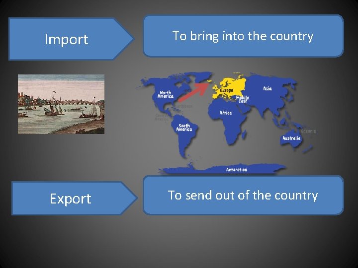 Import To bring into the country Export To send out of the country 