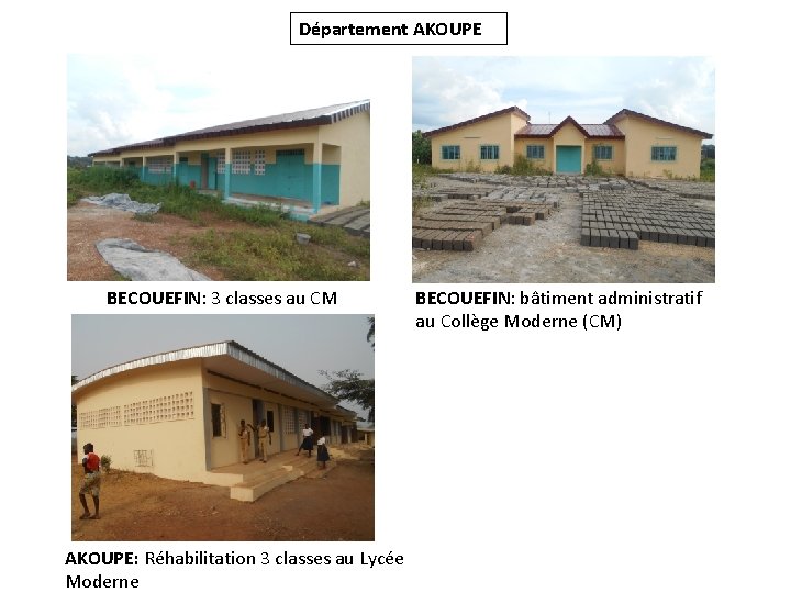 Département AKOUPE BECOUEFIN: 3 classes au CM AKOUPE: Réhabilitation 3 classes au Lycée Moderne