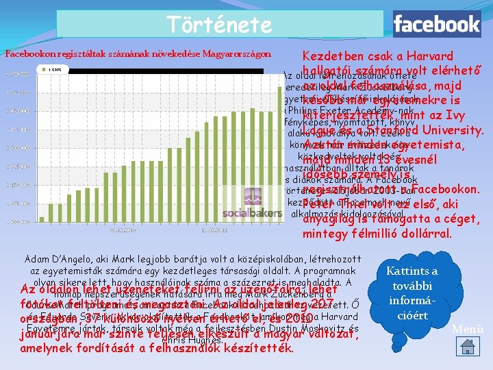 Története Facebookon regisztáltak számának növekedése Magyarországon Kezdetben csak a Harvard hallgatói számára volt elérhető