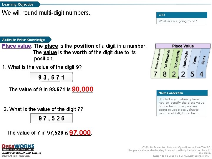 Learning Objective We will round multi-digit numbers. CFU What are we going to do?