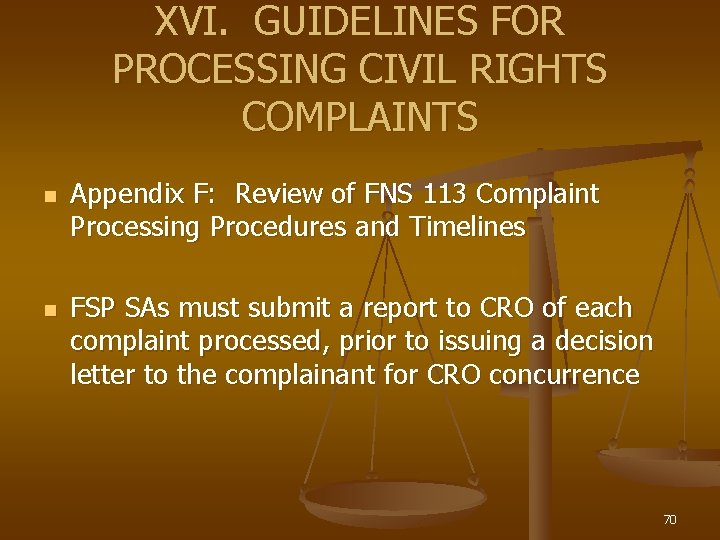 XVI. GUIDELINES FOR PROCESSING CIVIL RIGHTS COMPLAINTS n n Appendix F: Review of FNS