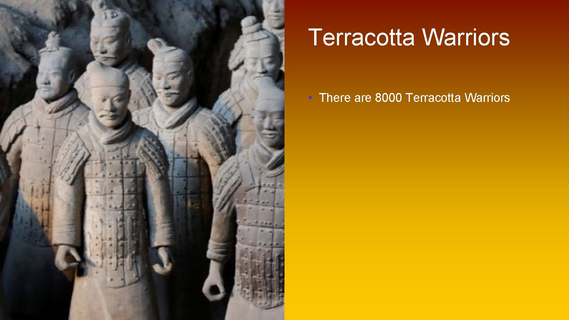 Terracotta Warriors • There are 8000 Terracotta Warriors 
