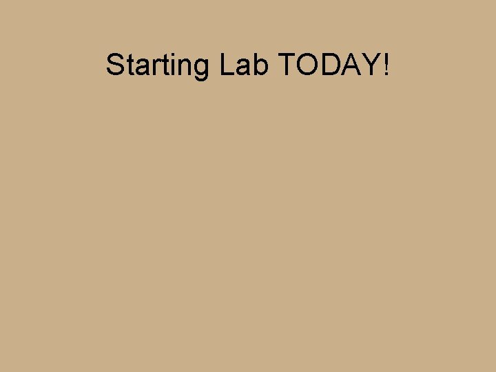 Starting Lab TODAY! 