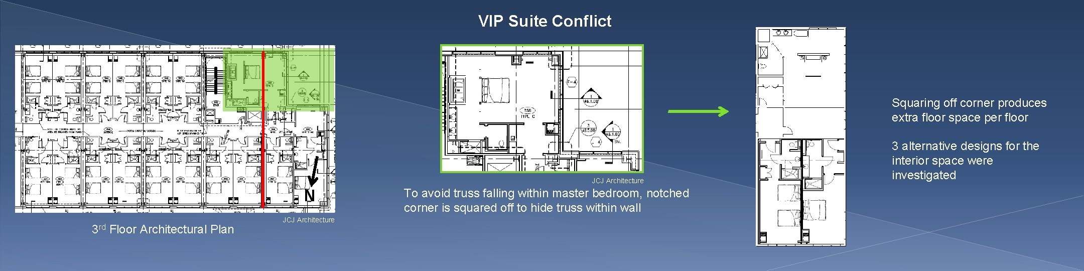 VIP Suite Conflict Squaring off corner produces extra floor space per floor JCJ Architecture