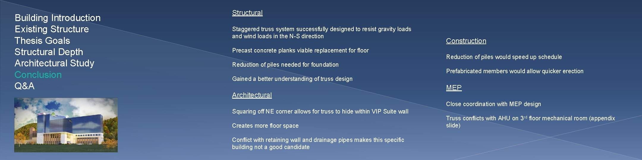 Building Introduction Existing Structure Thesis Goals Structural Depth Architectural Study Conclusion Q&A Structural Staggered