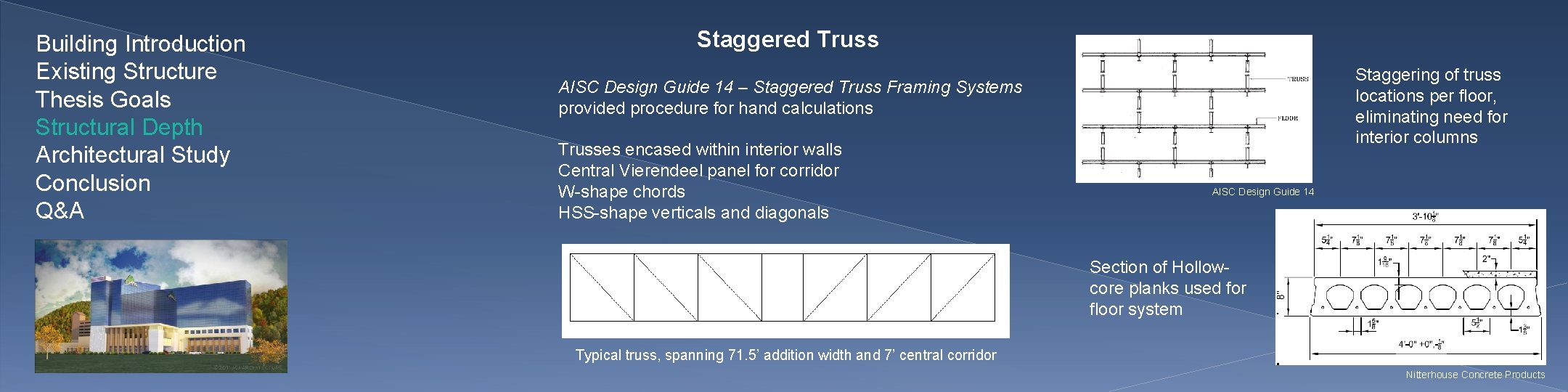 Building Introduction Existing Structure Thesis Goals Structural Depth Architectural Study Conclusion Q&A Staggered Truss