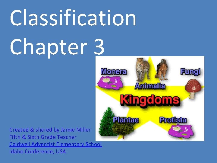 Classification Chapter 3 Created shared by Jamie Miller