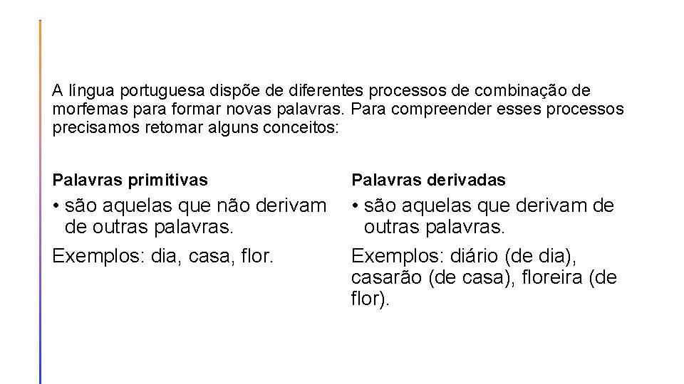 A língua portuguesa dispõe de diferentes processos de combinação de morfemas para formar novas