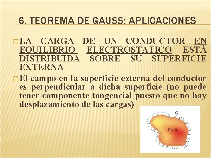 6. TEOREMA DE GAUSS: APLICACIONES �LA CARGA DE UN CONDUCTOR EN EQUILIBRIO ELECTROSTÁTICO ESTÁ