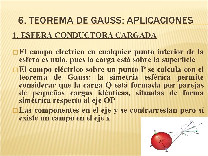 6. TEOREMA DE GAUSS: APLICACIONES 1. ESFERA CONDUCTORA CARGADA � El campo eléctrico en