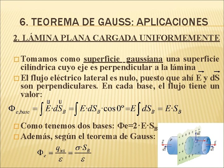 6. TEOREMA DE GAUSS: APLICACIONES 2. LÁMINA PLANA CARGADA UNIFORMEMENTE � Tomamos como superficie