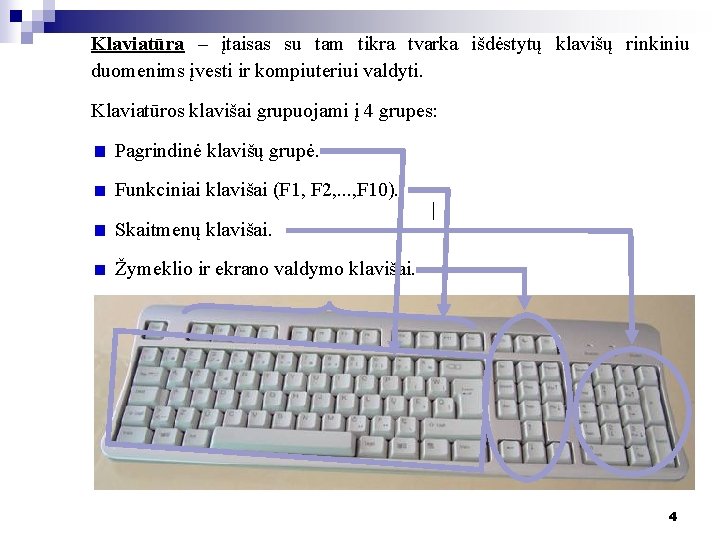 Klaviatūra – įtaisas su tam tikra tvarka išdėstytų klavišų rinkiniu duomenims įvesti ir kompiuteriui Klaviatūra – įtaisas su tam tikra tvarka išdėstytų klavišų rinkiniu duomenims įvesti ir kompiuteriui