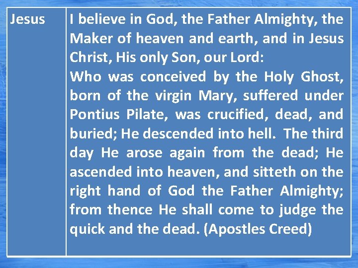 Jesus I believe in God, the Father Almighty, the Maker of heaven and earth, Jesus I believe in God, the Father Almighty, the Maker of heaven and earth,