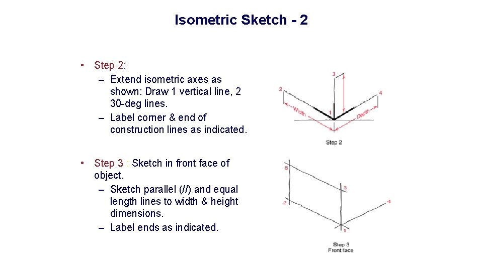 Isometric Sketch - 2 • Step 2: – Extend isometric axes as shown: Draw Isometric Sketch - 2 • Step 2: – Extend isometric axes as shown: Draw