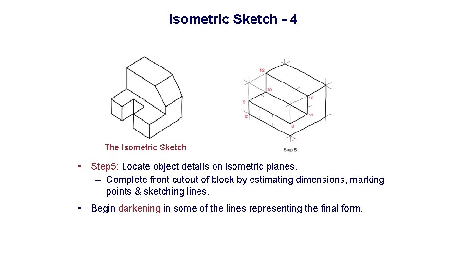Isometric Sketch - 4 The Isometric Sketch • Step 5: Locate object details on Isometric Sketch - 4 The Isometric Sketch • Step 5: Locate object details on
