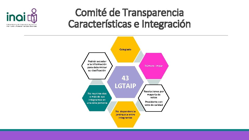 Comité de Transparencia Características e Integración Colegiado Podrán acceder a la información para determinar