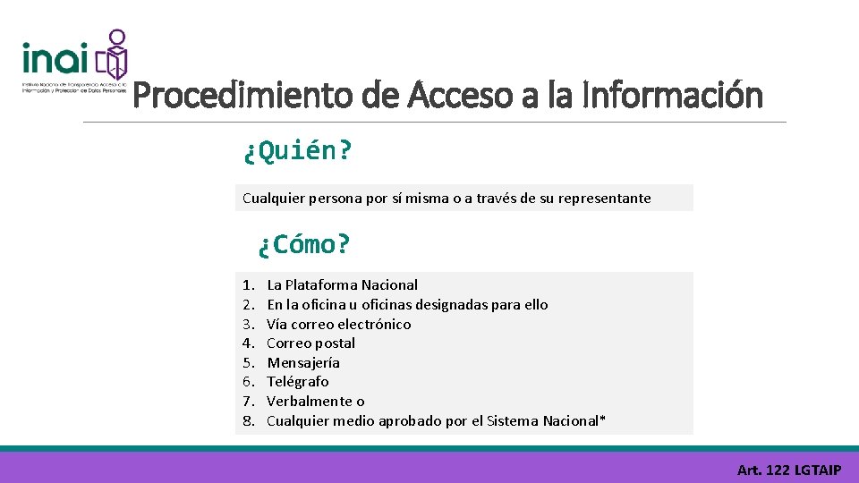 Procedimiento de Acceso a la Información ¿Quién? Cualquier persona por sí misma o a